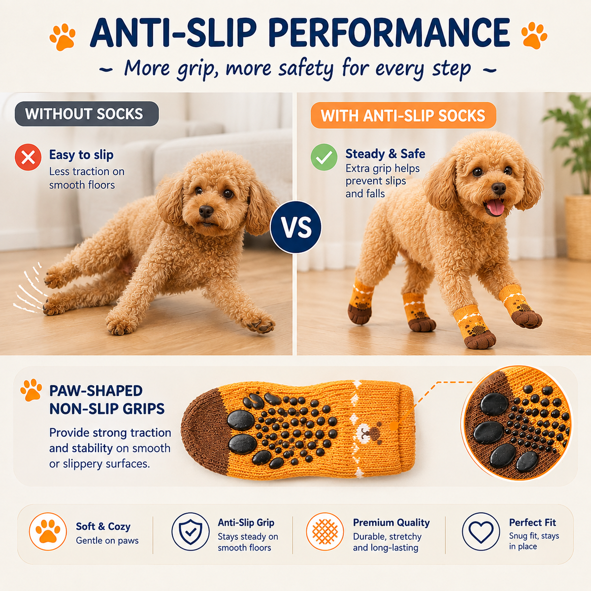 VellaPaw GripPaws non-slip pet socks – grip socks for dogs on hardwood floors