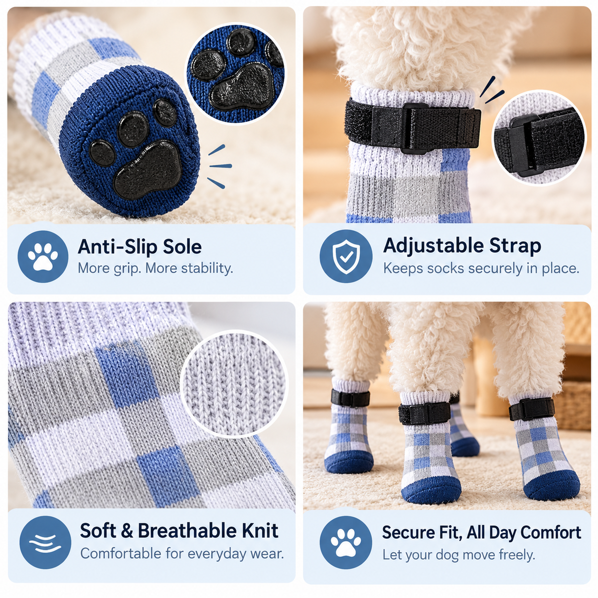 VellaPaw GripPaws non-slip pet socks – grip socks for dogs on hardwood floors