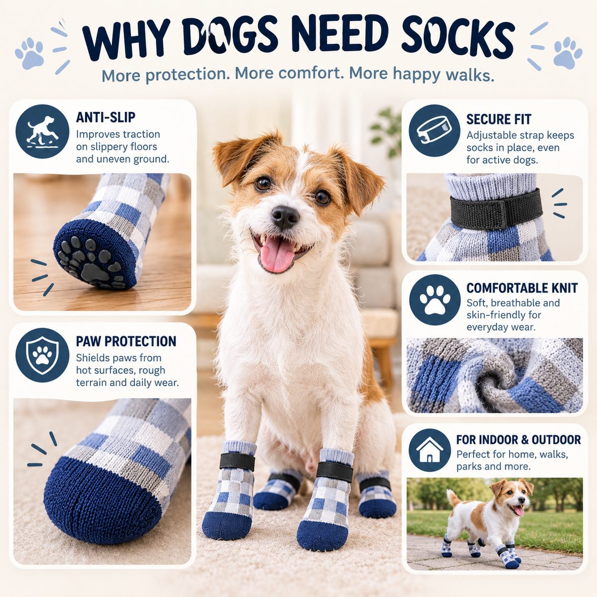 VellaPaw GripPaws non-slip pet socks – grip socks for dogs on hardwood floors