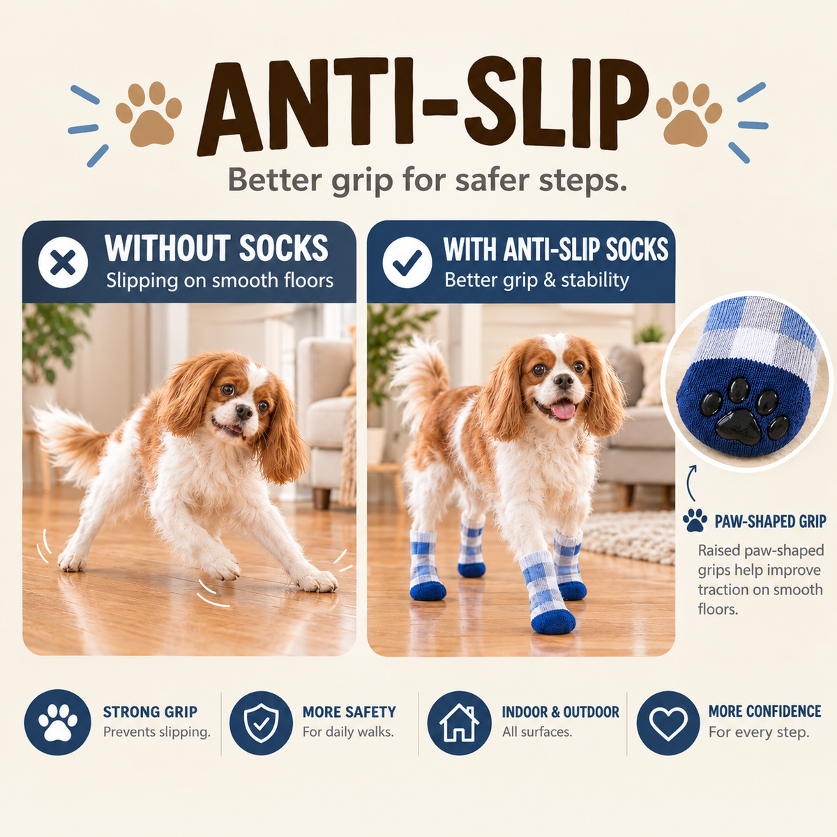 VellaPaw GripPaws non-slip pet socks – grip socks for dogs on hardwood floors