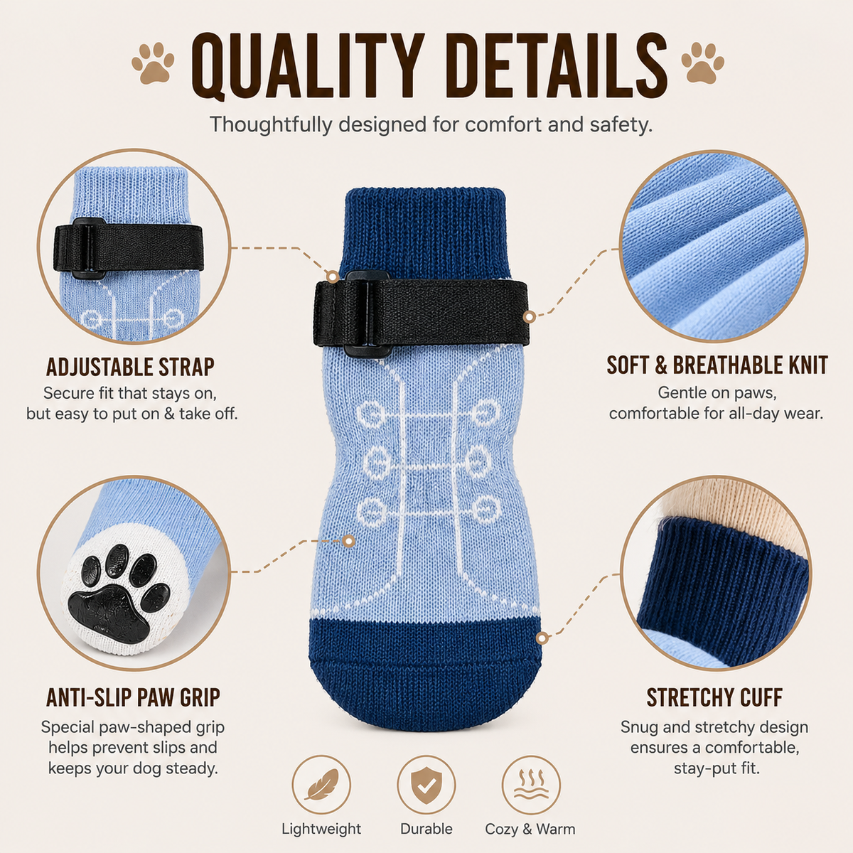 VellaPaw non-slip pet socks with adjustable strap – anti-slip dog socks