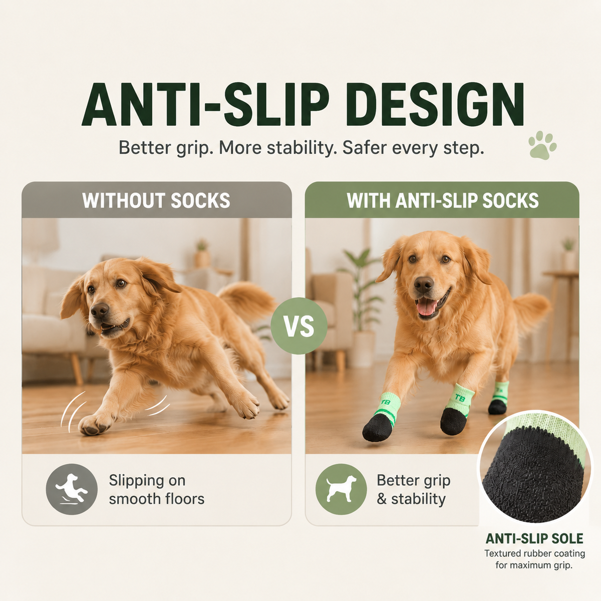 VellaPaw GripPaws non-slip pet socks – grip socks for dogs on hardwood floors