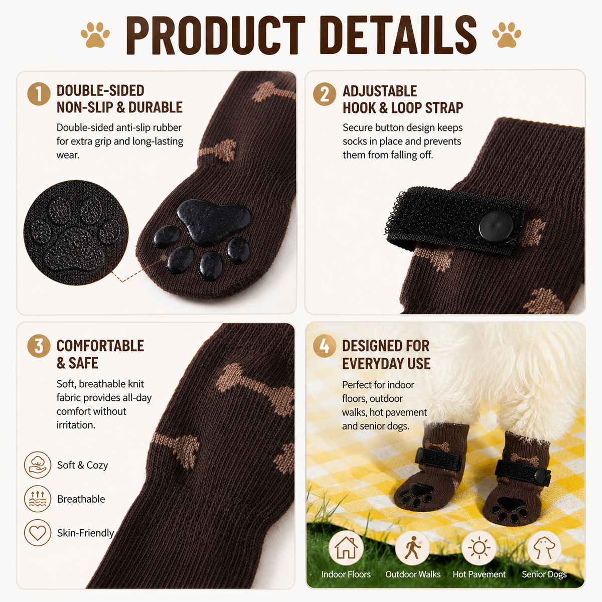 VellaPaw double-grip non-slip pet socks with strap – anti-slip dog socks